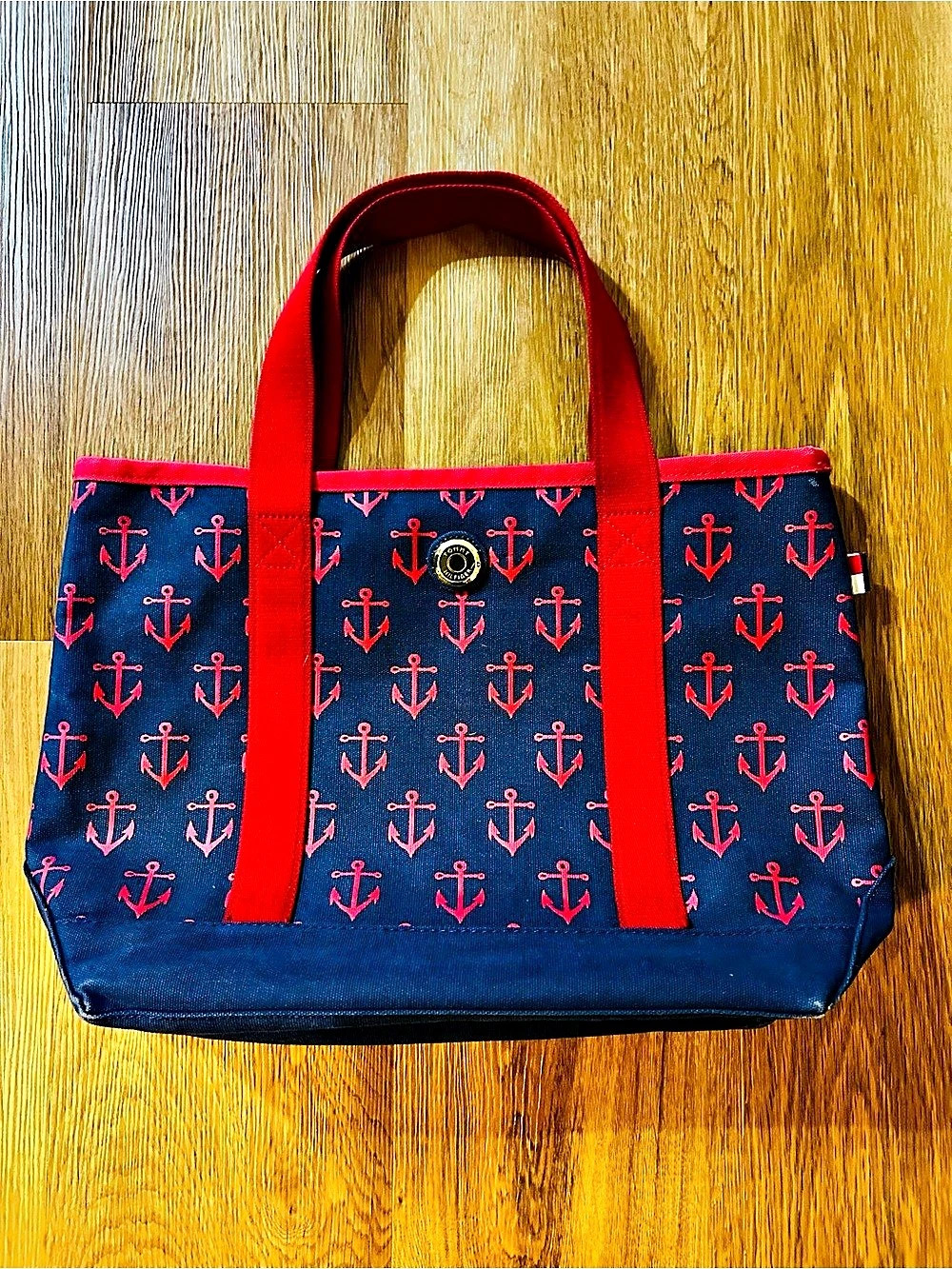 Tommy Hilfiger Anchor Print Canvas Beach Tote in Blue & Red